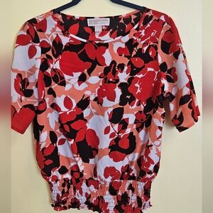 Michael Kors Red Graphic Smocked Blouse